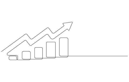 increasing up arrow bar graph sign Business financial analytics and sales growth line art vector