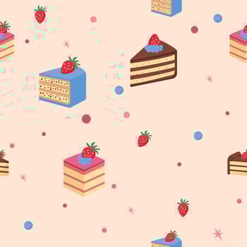 Slice of Cake Seamless Pattern on a Light Pink Background vector