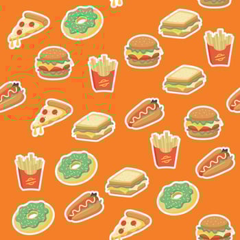 A Vibrant Orange Background Featuring a Fun Fast Food Seamless Pattern vector