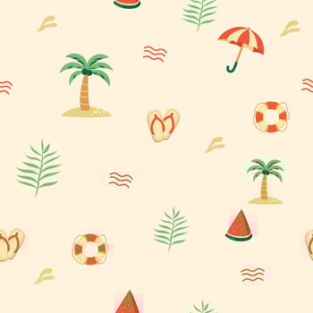 A Delightful Summer Seamless Pattern with Beach Elements and a Light Background vector