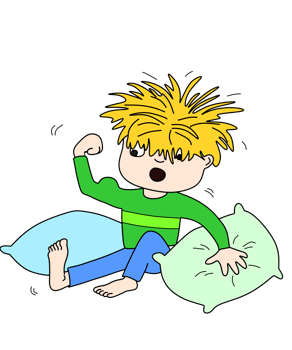 Boy looking at his muscle while in bed png