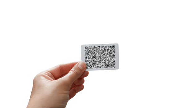 Hand holding qr code card on transparent background png