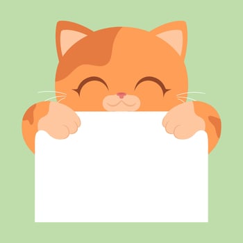 Cute ginger cat holding blank paper banner vector