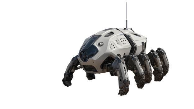 Futuristic robotic device walking on transparent background png