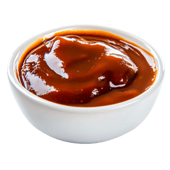 Rich and Glossy Brown Sauce in White Bowl Background png