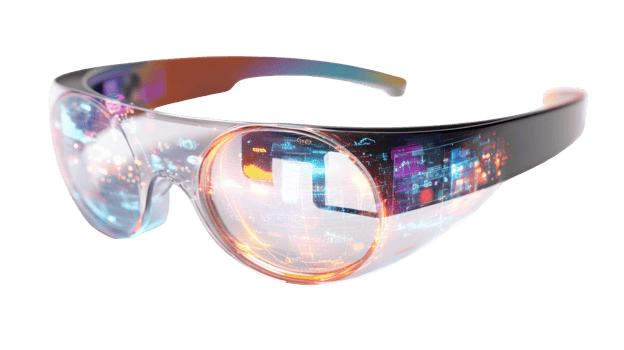 Futuristic smart glasses displaying interactive data on transparent background png
