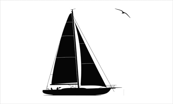 Sailboat silhouette ocean bird minimalist design vector