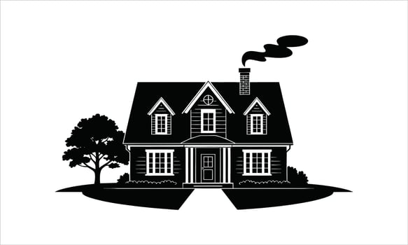 Suburban home silhouette black and white illustration vector