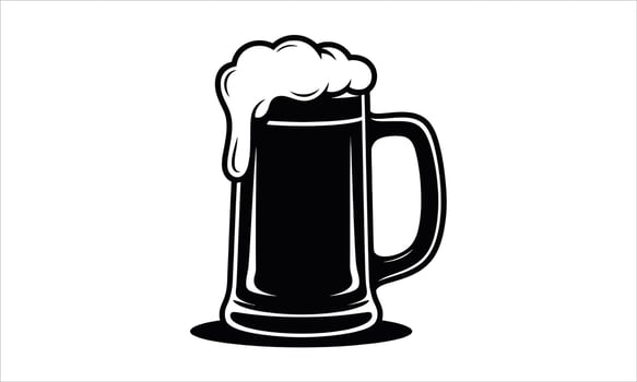 Frothy beer mug black and white illustration vector