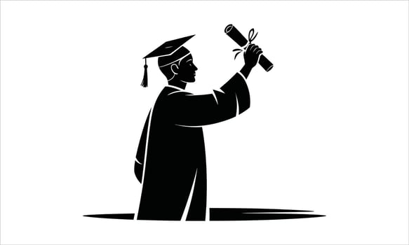 Graduate student holding diploma silhouette vector
