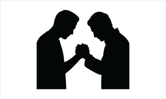 Two men silhouetted praying together hands clasped vector