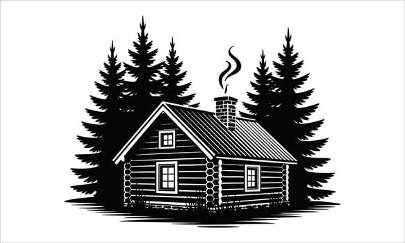 Cozy log cabin in the woods winter escape vector