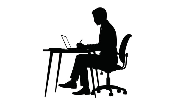 Businessman working at desk laptop silhouette vector