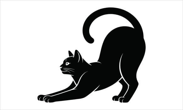 Elegant black cat stretching silhouette design vector