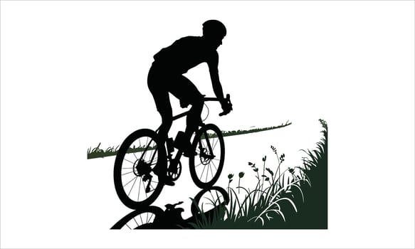 Cyclist silhouette riding bicycle countryside road vector