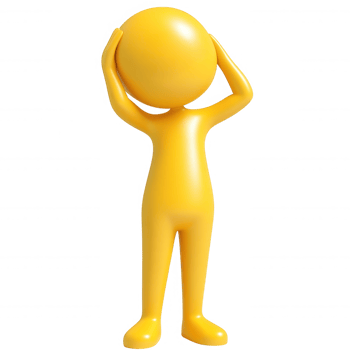 Yellow 3d icon character a its head, expressing frustration and worry, isolated on holding transparent background png