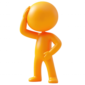 Orange 3d transparent character holding its head, expressing frustration and worry, isolated on a icon background png
