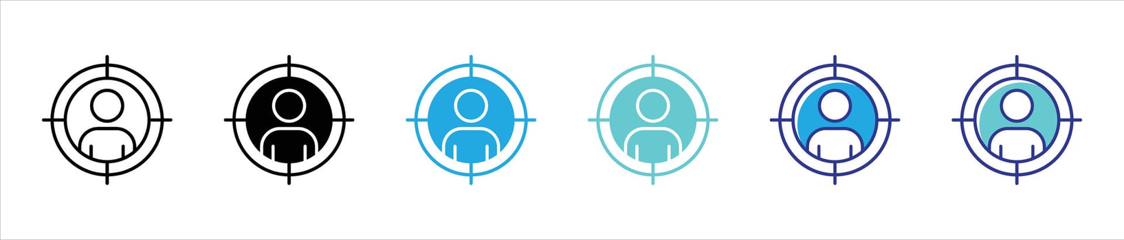 targeted user icon set. a precise symbol of focused selection and individual attention thin line and color style icon symbol sign for your app and web vector