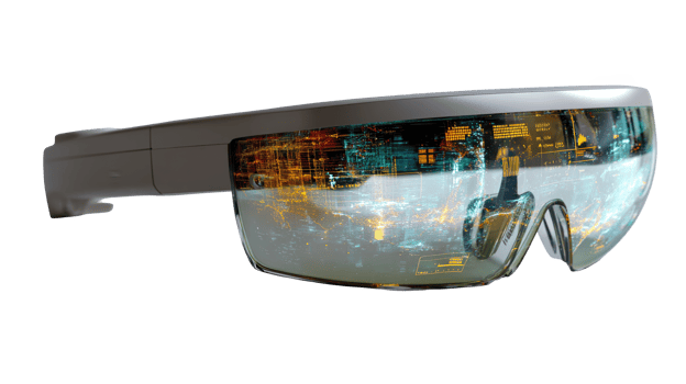 Augmented reality glasses showing futuristic interface on transparent background png