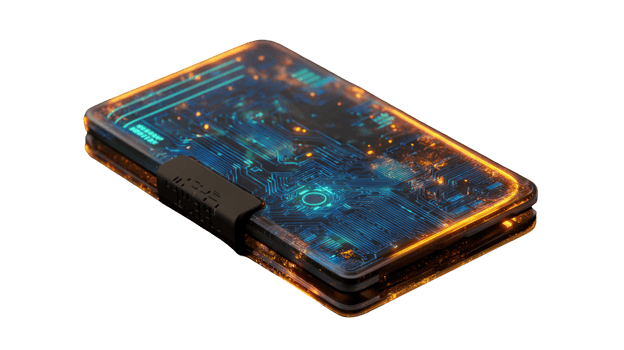 Futuristic transparent device showing complex circuitry on transparent background png