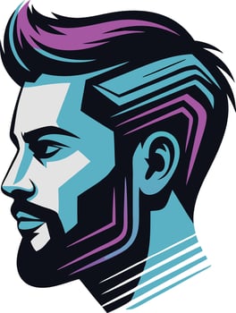 A man with a beard and a purple and blue beard vector