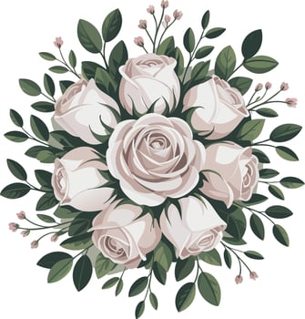 White roses and leaves on a white background vector