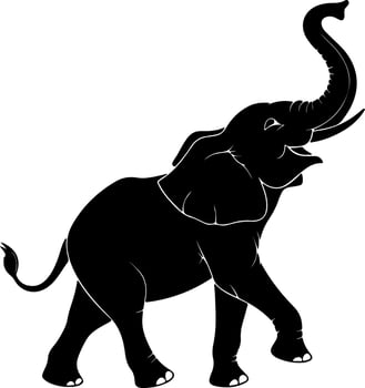 Playful Elephant Silhouette with Raised Trunk vector