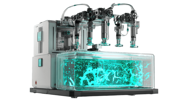 Sophisticated deep sea sampling device analyzing glowing cyanobacteria with transparent background png
