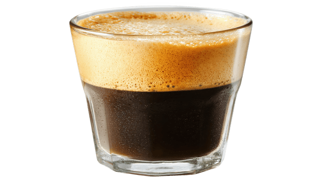Steaming glass of coffee with crema on transparent background png