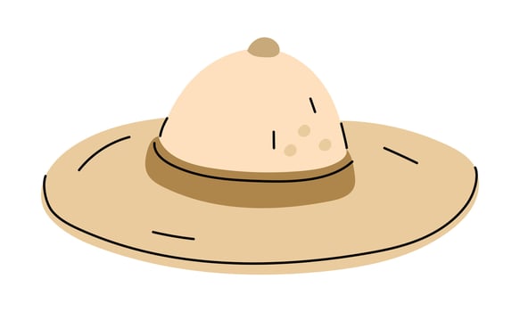 archaeologist's hat from the sun. African safari hat. Flat color illustration. working tools isolated. It is suitable for educational materials, subjects related to science, travel and archeology. vector