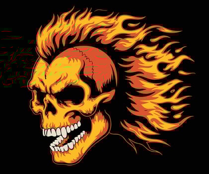 A fiery illustration concept featuring a flaming skull drawing. vector