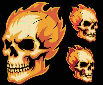Sketch of a flaming skull as part of a concept illustration. vector