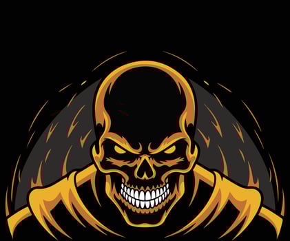 Drawing of a skull surrounded by blazing flames. vector