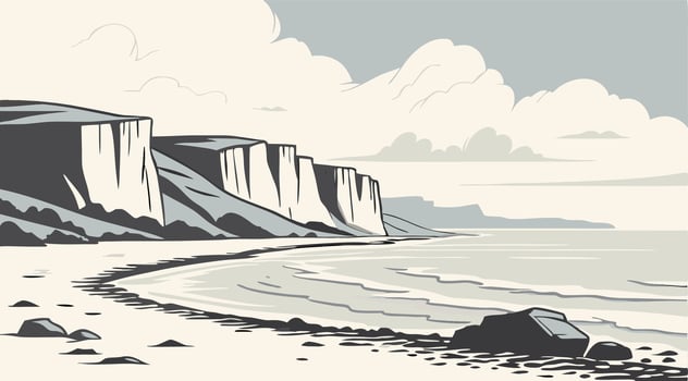 Serene Coastal Cliffs Beach Scene Illustration vector