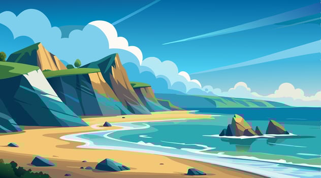 Scenic Coastal Cliffs Beach Landscape Illustration vector