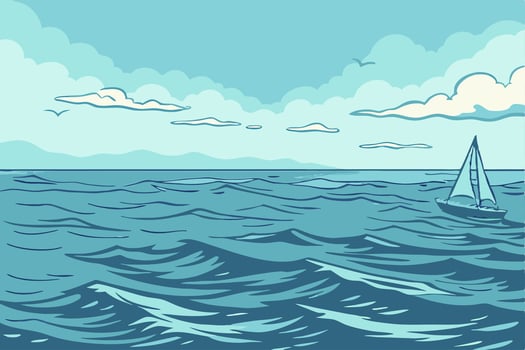 Sailboat on Ocean, Blue Sea Landscape, Summer Vacation vector