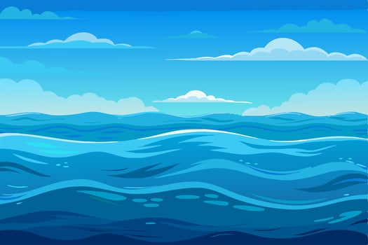 Cartoon Ocean Background Blue Water Waves and Sky vector