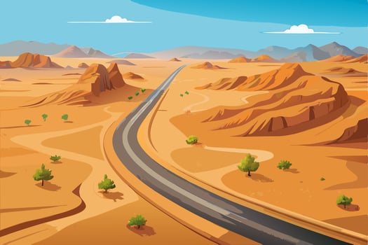 Desert Highway Winding Through Sandy Landscape vector