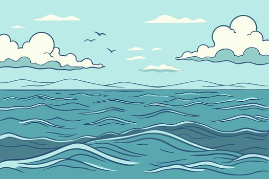 Calm Ocean Waves Under a Cloudy Sky Seascape Illustration vector