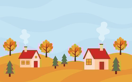Autumn scenery with village. Background with fall season. Autumn landscape. vector