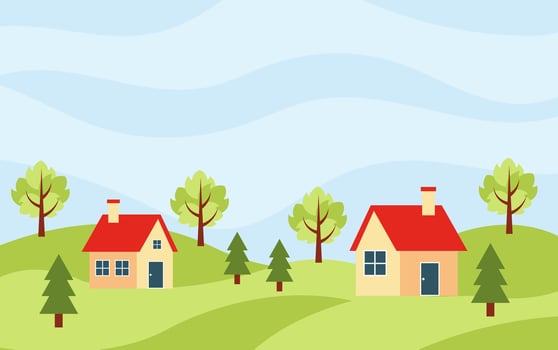 Background with summer season. Summer landscape. Summer scenery with village. vector