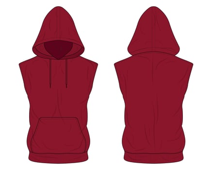 Red sleeveless hoodie sweatshirt mockup vector