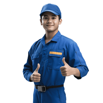 Factory worker in blue gear showing approval png