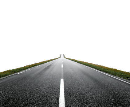 Endless road leading to horizon with green grass on both sides png