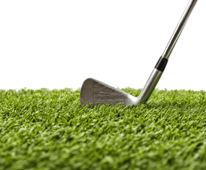 Golf club resting on lush green grass for players on the course png
