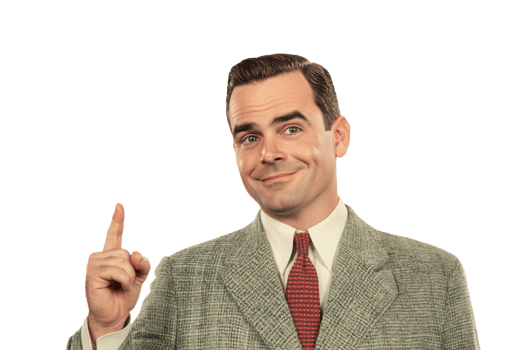 Smartly dressed man pointing confidently with a friendly smile png