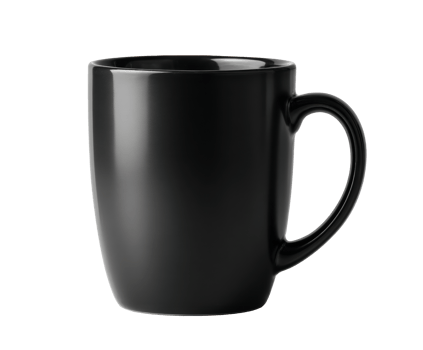 Elegant black ceramic mug for coffee or tea enjoyment png