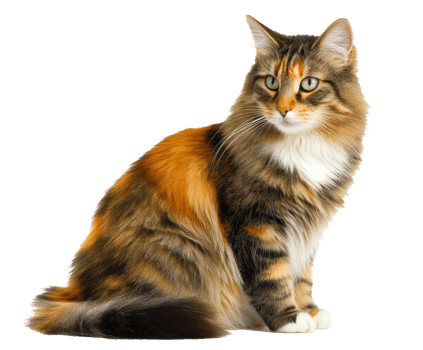 Colorful domestic cat sitting gracefully indoors png