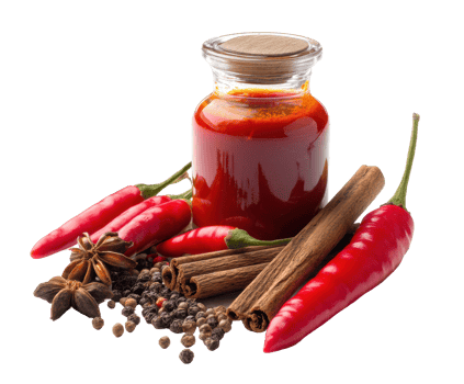 Spicy chili sauce with fresh ingredients and aromatic spices png