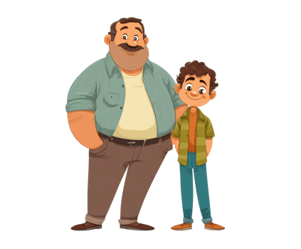 Father and son characters bond with smiles in a playful setting png